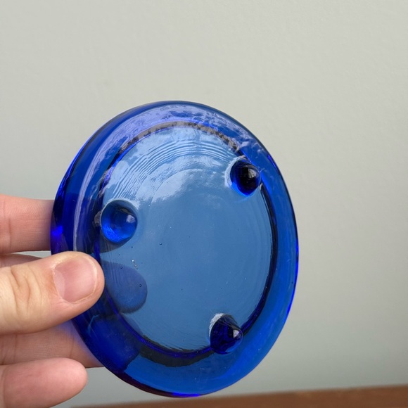 Vintage Cobalt Blue Glass Small Trinket Dish Tray Tealight Candle Holder - Picture 10 of 16